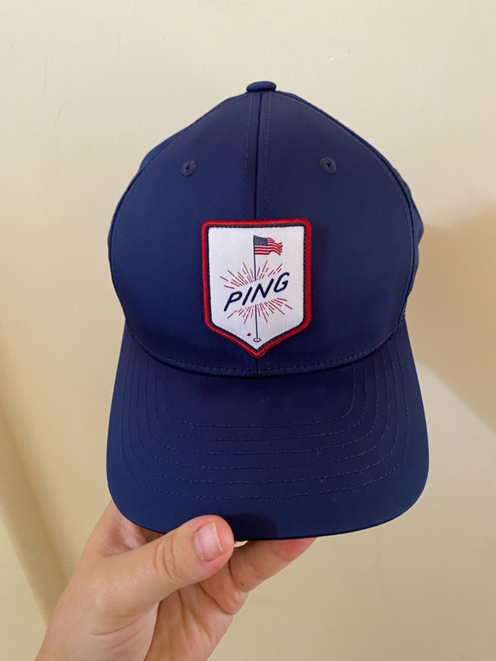 Ping Navy Blue Shield Logo Golf Hat Snapback 110 Flexfit Yupoong Cap